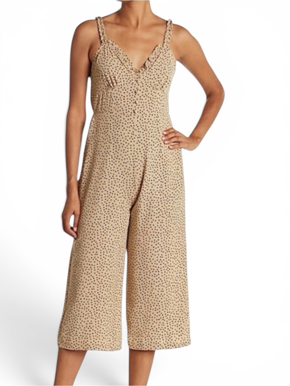 Topshop Livvy Polka Dot Wide Leg Jumpsuit Romper Size 2 Beige Black EUC